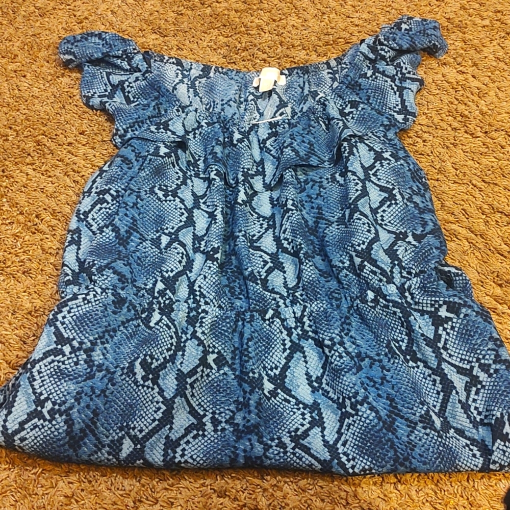 MICHAEL KORS Womens Blue Belted Printed Off Shoulder Midi Dress XXL